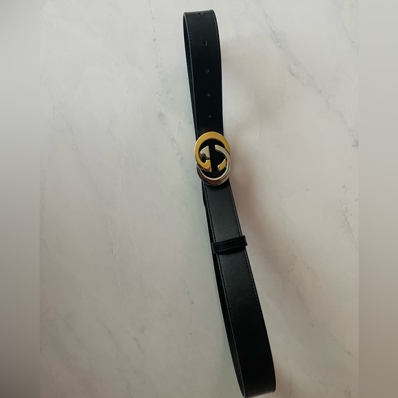 Gucci Black Leather Two-Tone Interlocking G Belt - Picture 8 of 9
